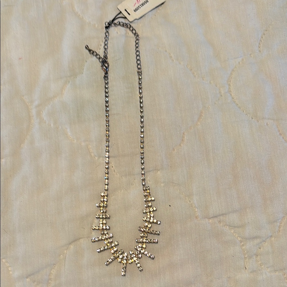 Silver and White Crystal Necklace with Adjustable Chain